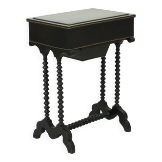 Black Lacquered Antique Sewing Table Side Table Mahogany 19th Century