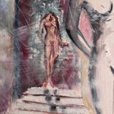 Oil on canvas by Véronique Maude Fini, woman descending a staircase.
