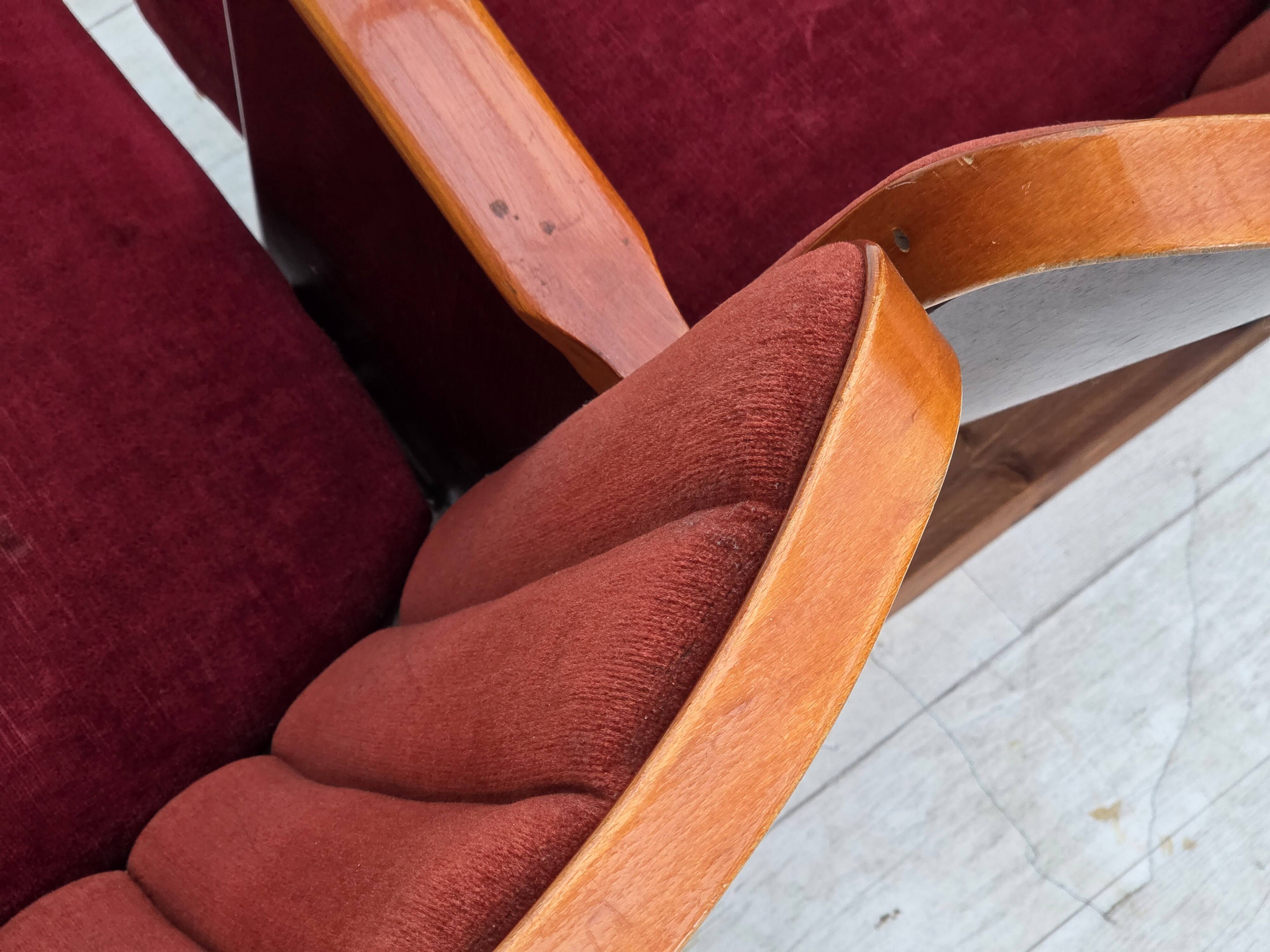 1950s, Danish theater armchairs, furniture velour, original condition.