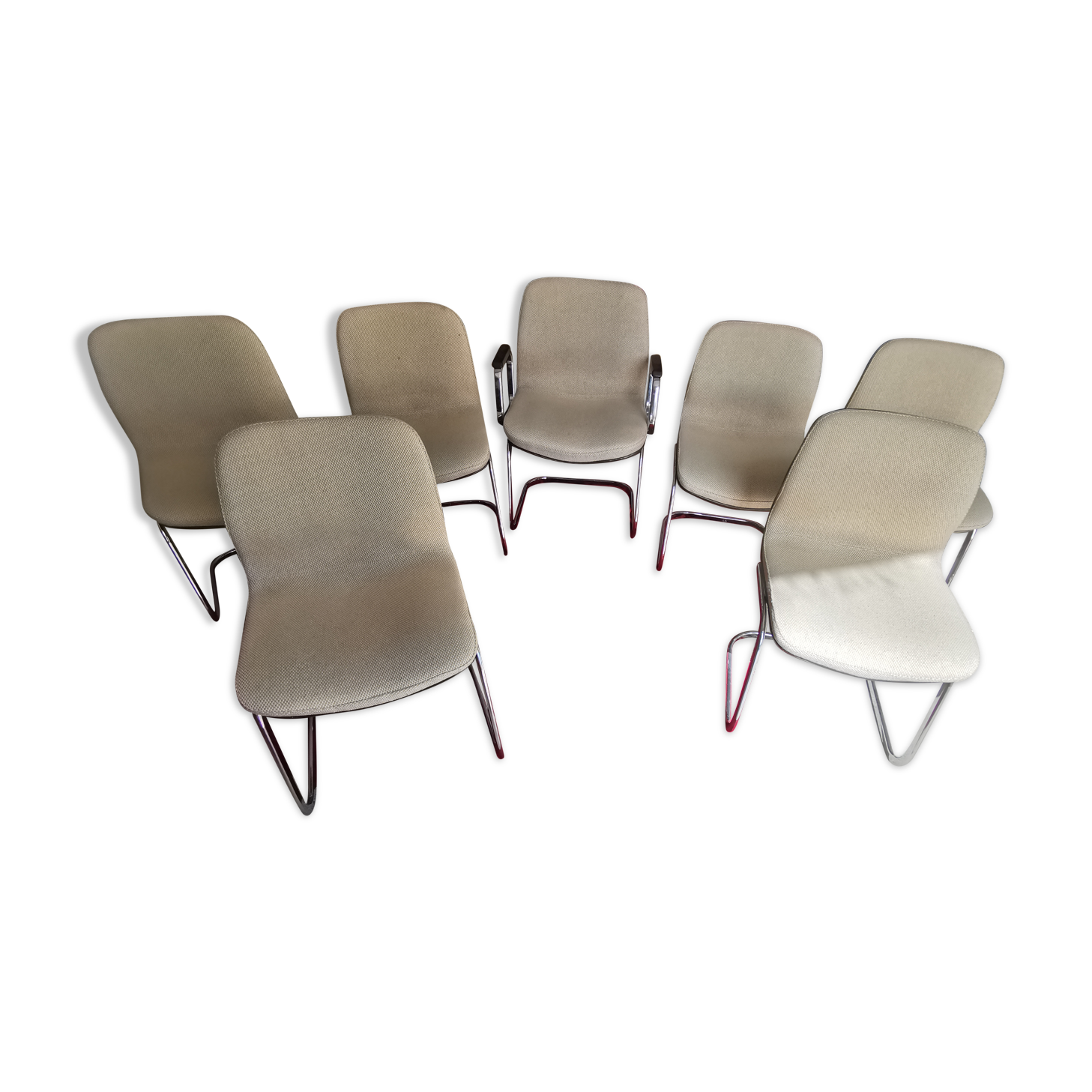 Ensemble de 6 chaises plus 1 fauteuil strafor année 70