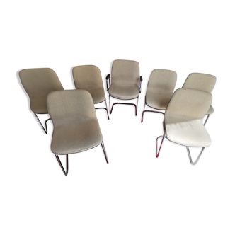 Ensemble de 6 chaises plus 1 fauteuil strafor année 70