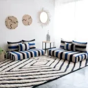 Handmade Moroccan blue and black floor cushion 120x70cm