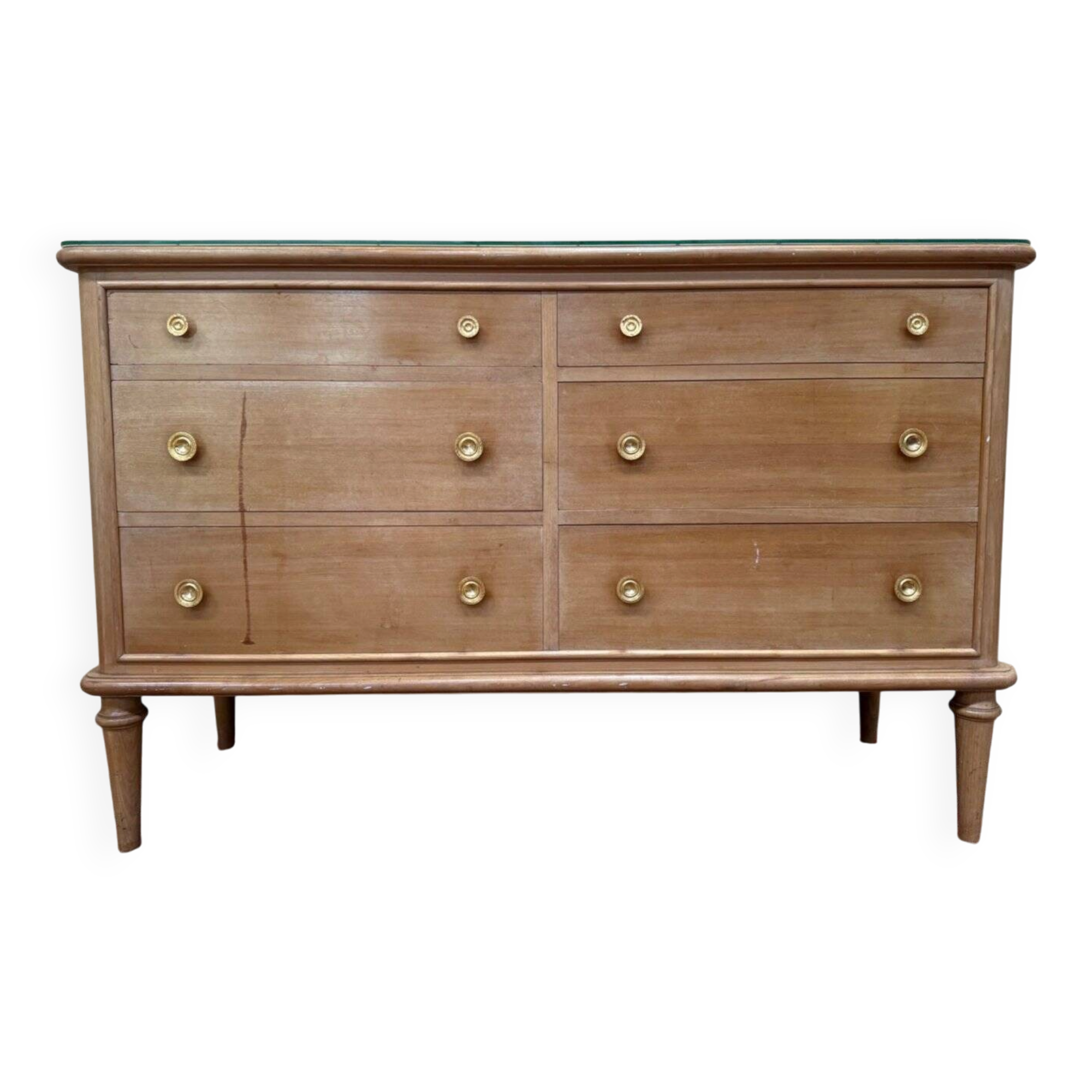 6-drawer chest – Transitional style 1960 – Fruitwood and brass