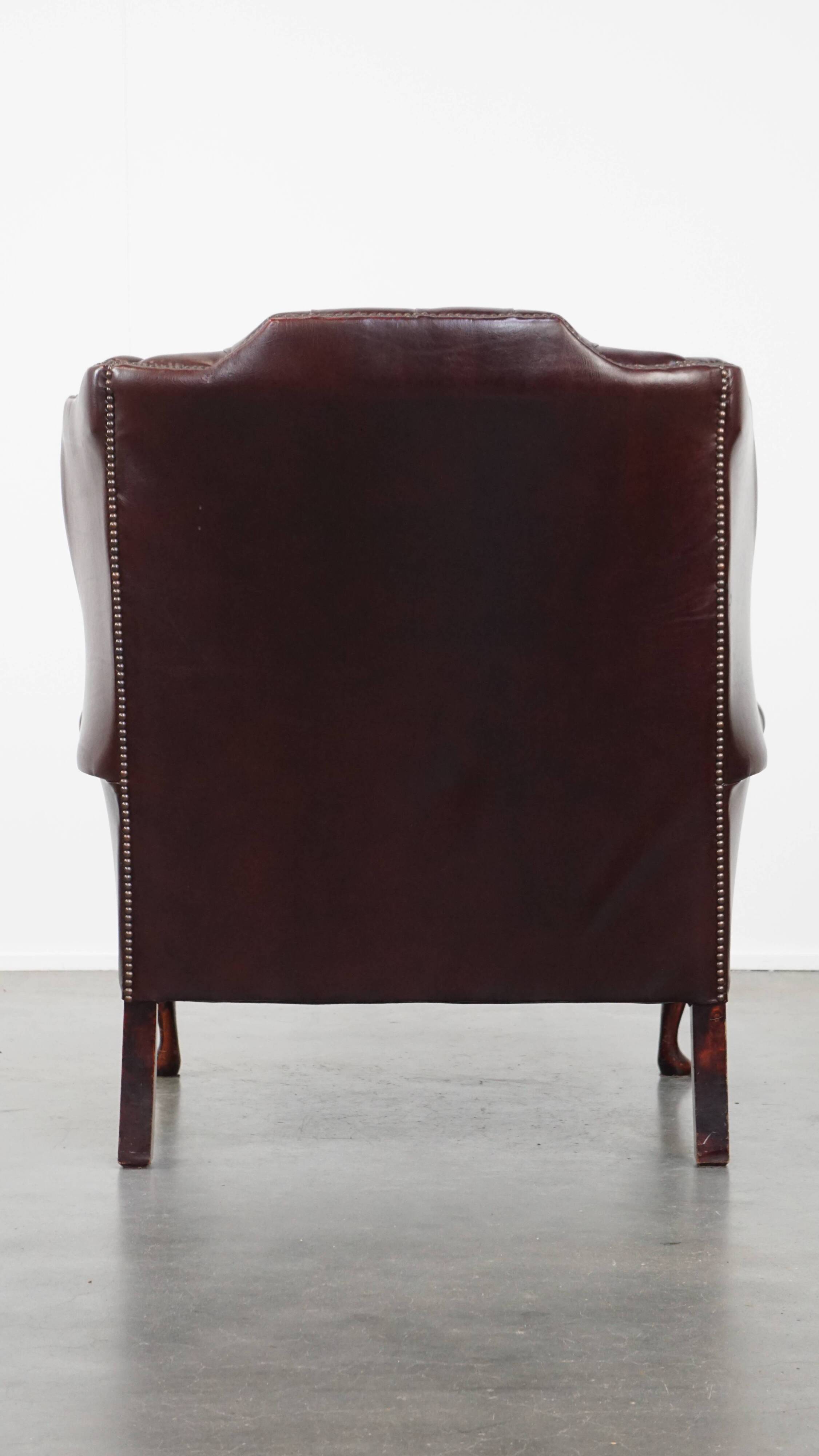 Red Cowhide Leather English Chesterfield Wingback Chair