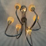 Lustre vintage en laiton et rigitulle 6 feux