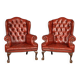 Stylish 20thc pair of english leather wing back armchairs c.1970
