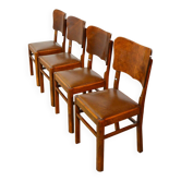 Set of 4 wood and vinyl bistro chairs 1930