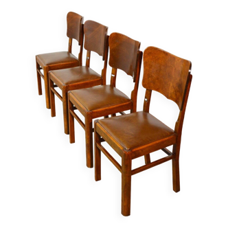 Suite de 4 chaises bistrot bois et vinyle 1930