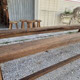 Pair of rustic solid oak farm benches 19th century - 2m90