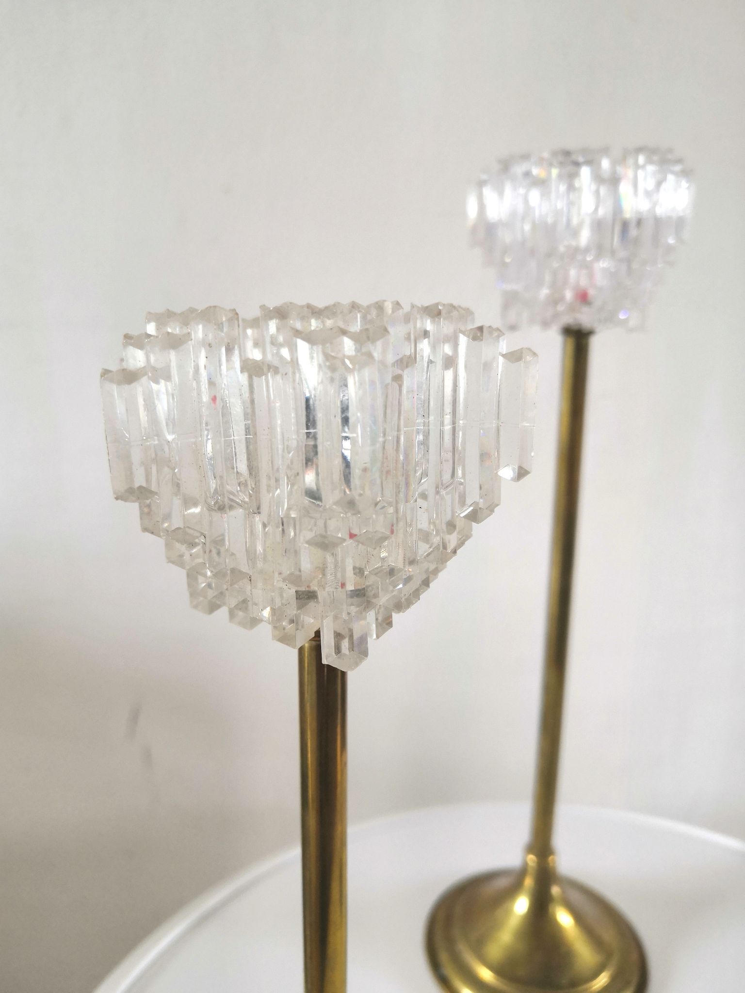 3 brass candlesticks and plexi made in Italy design 60/70s