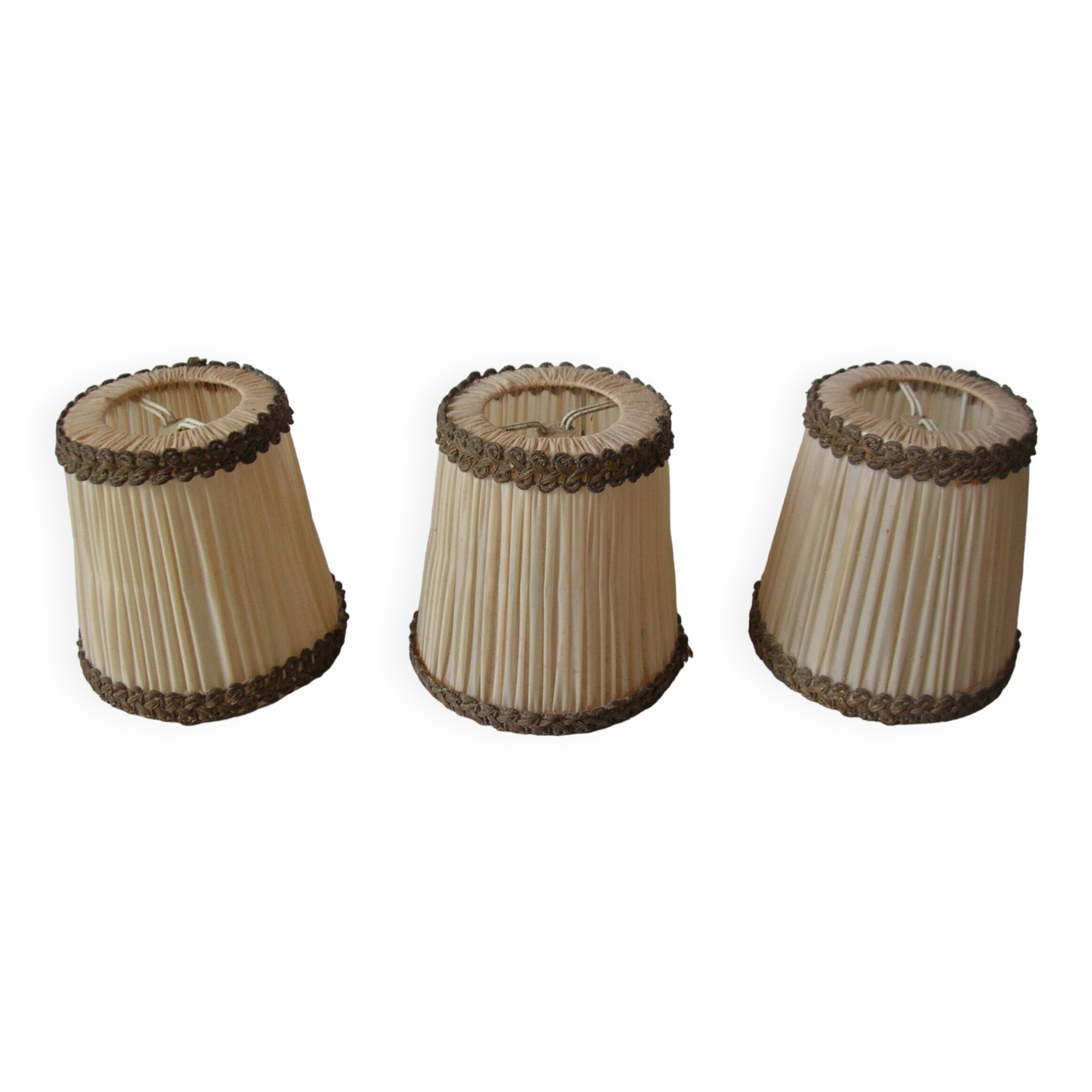 Set of 3 old pleated fabric lampshades clip-on model chandelier lamp lighting fixture n1