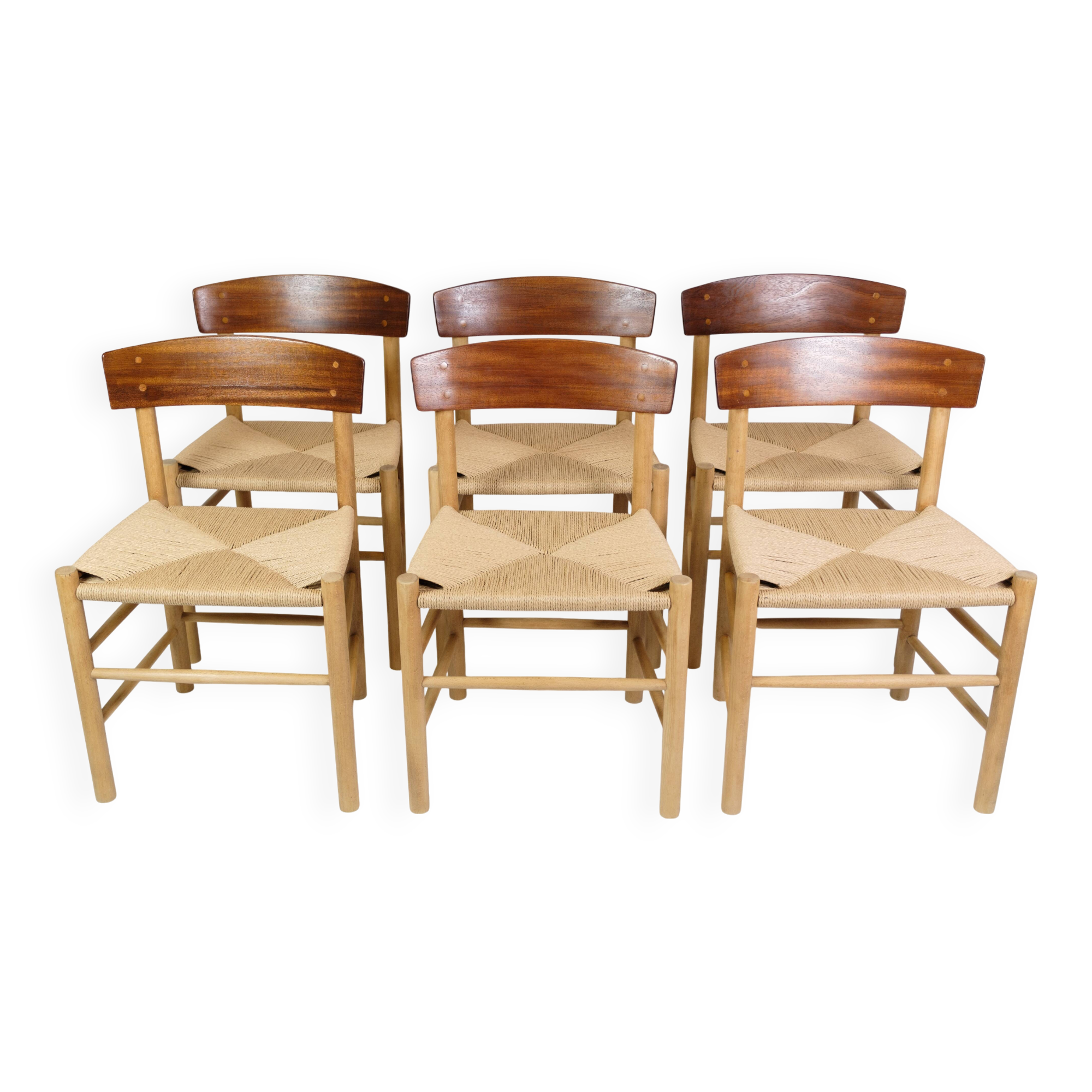 Set Of 6 Dining Chairs  Model J39 Known As The "Folke Chair" Made In Teak & Oak By Børge Mogensen