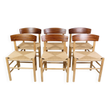 Ensemble de 6 chaises de salle à manger modèle J39 connu sous le nom de « Folke Chair » fabriquées en teck et chêne par Børge Mogensen