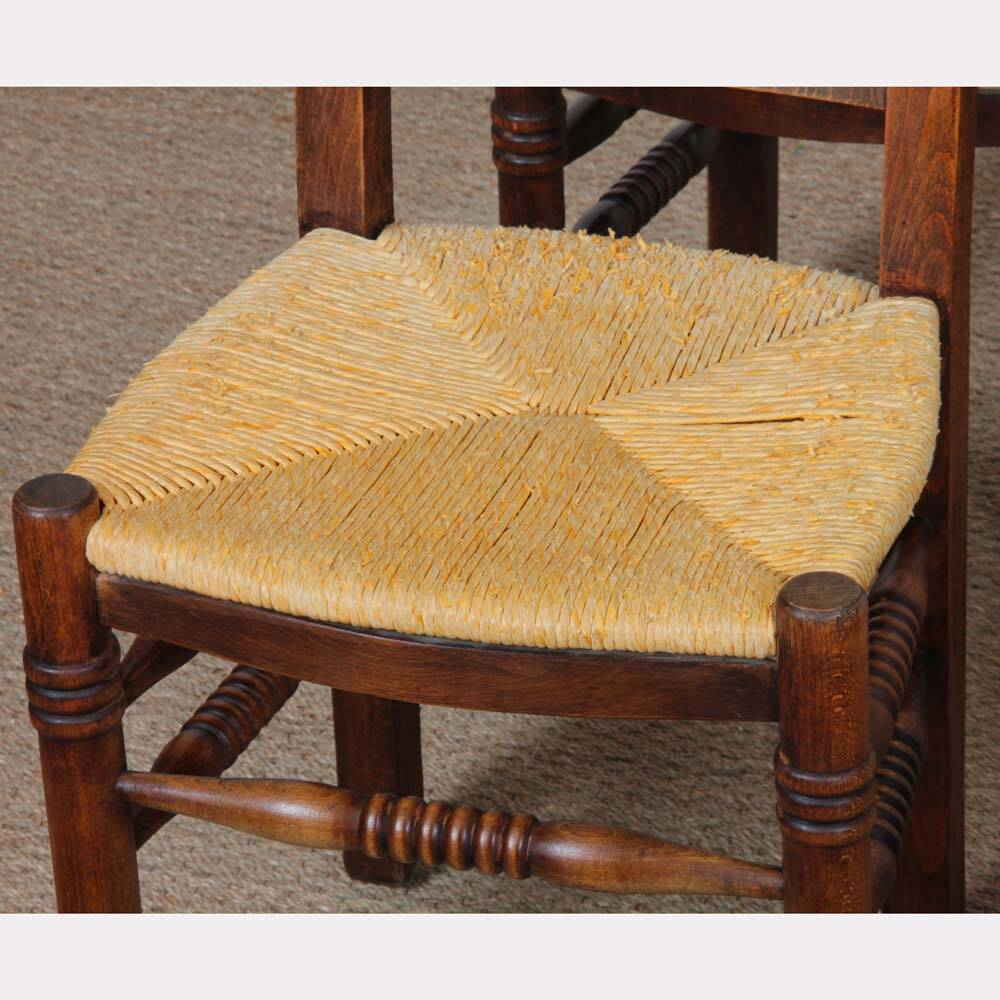 Set of 4 wooden chairs with rush seats, French work, 1940.