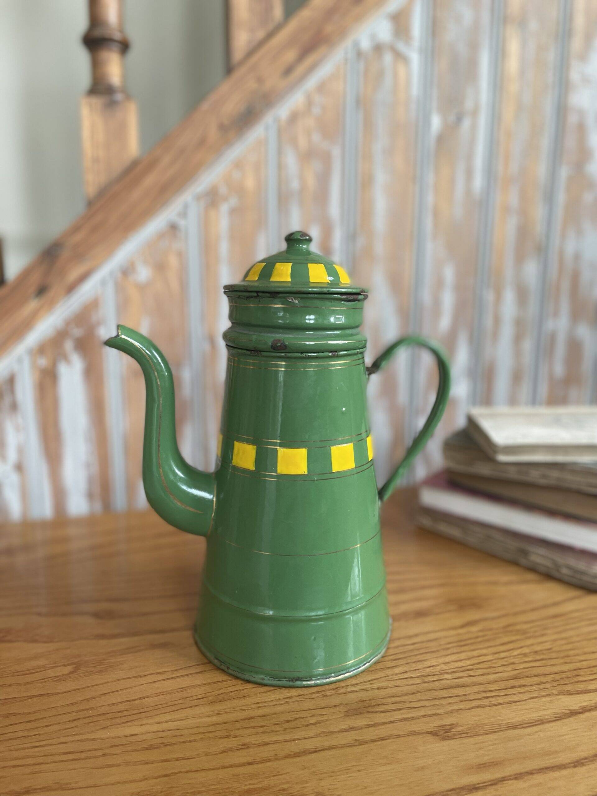 Green enamelled coffee pot