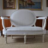 Swedish gustavian sofa white pastel and linen, 19th century