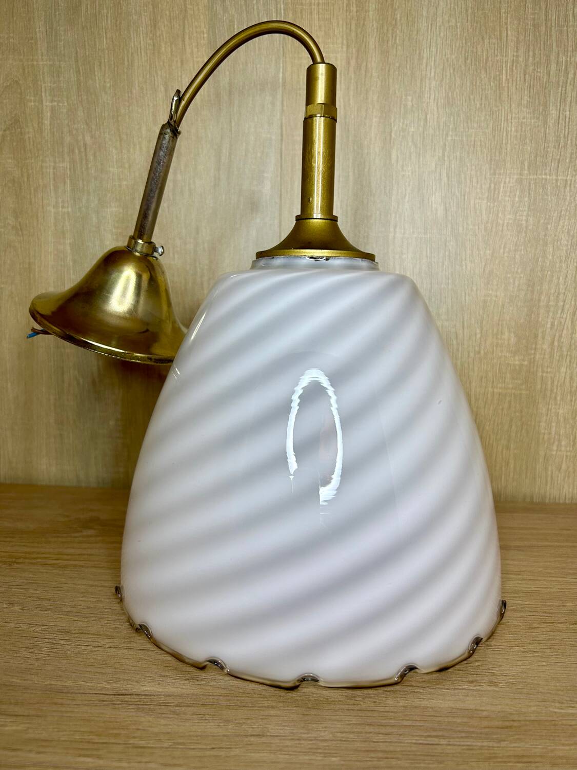 Lampe Suspension Murano Verre Blanc Et Caramel