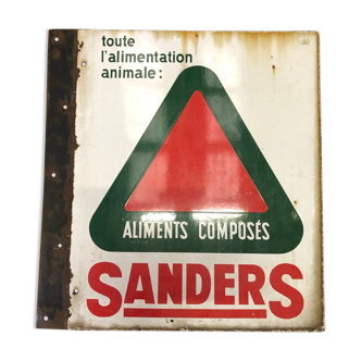 Plaque émaillée  Sanders  alimentation animale recto/verso