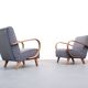 Fauteuil Jindrich Halabala en bois courbé, bouclette grise, 1930