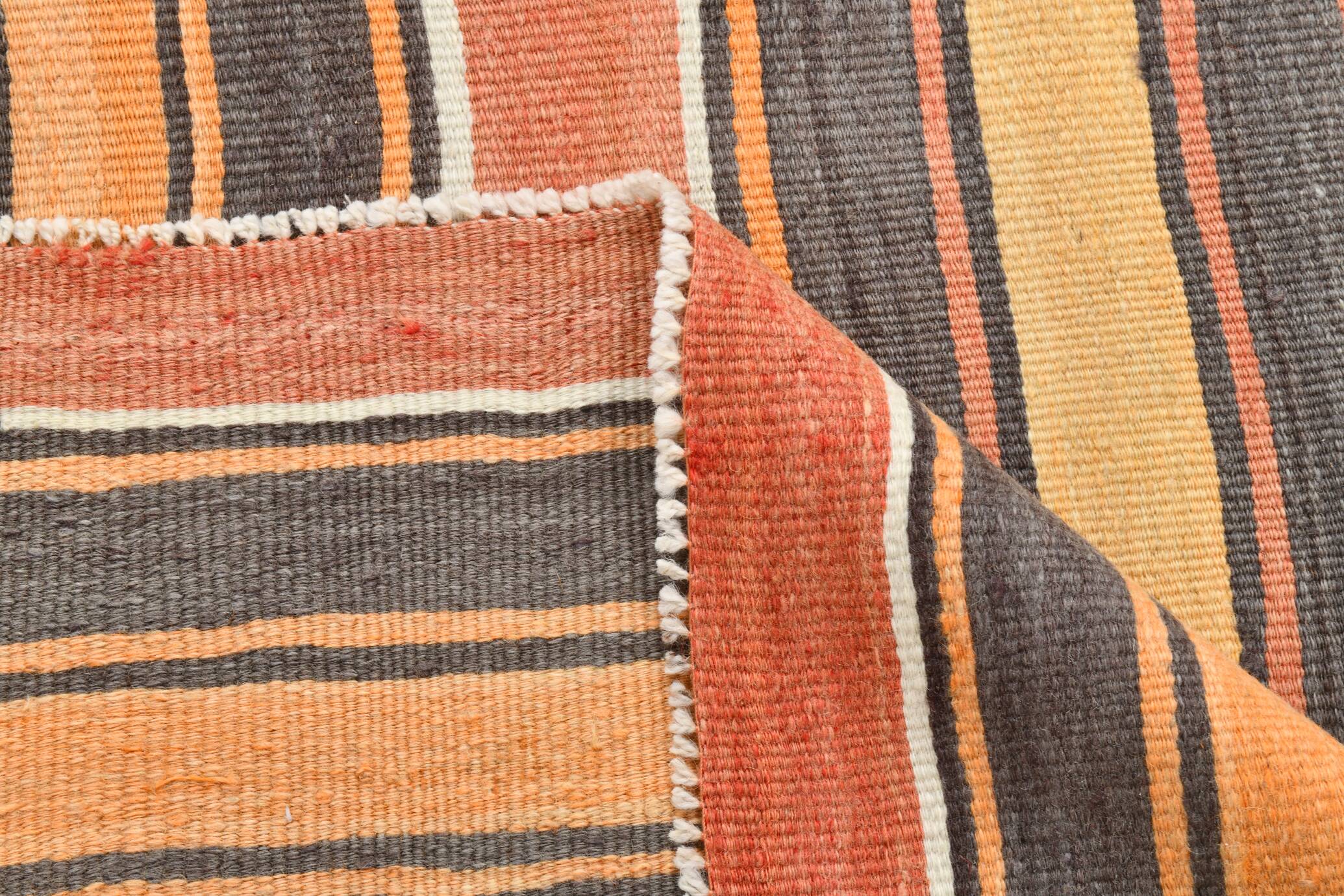 4x7 Kilim Terracotta Red & Orange Striped Turkish Vintage Kilim Rug
