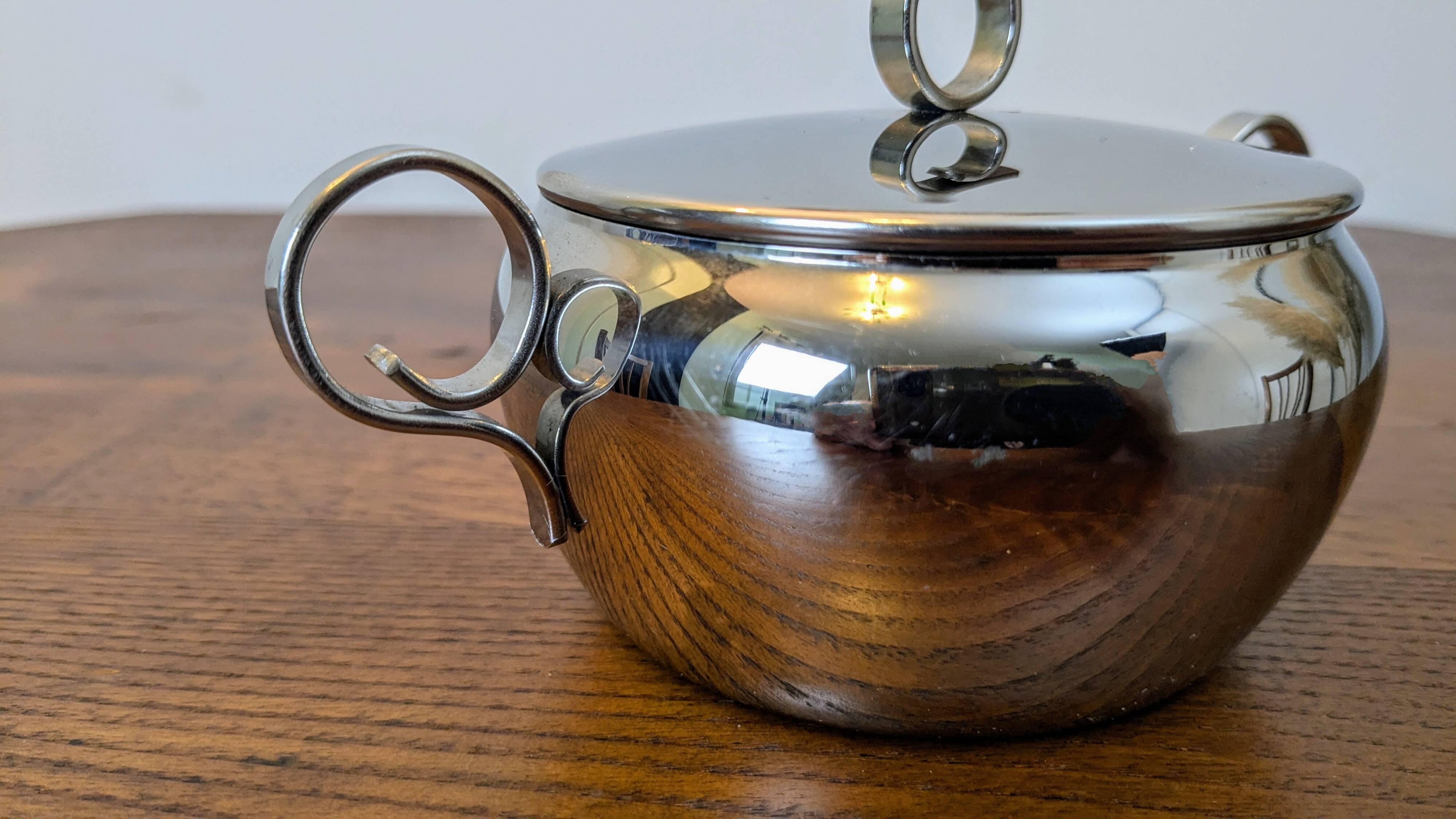 Antique stainless steel sugar bowl by Remy Letang