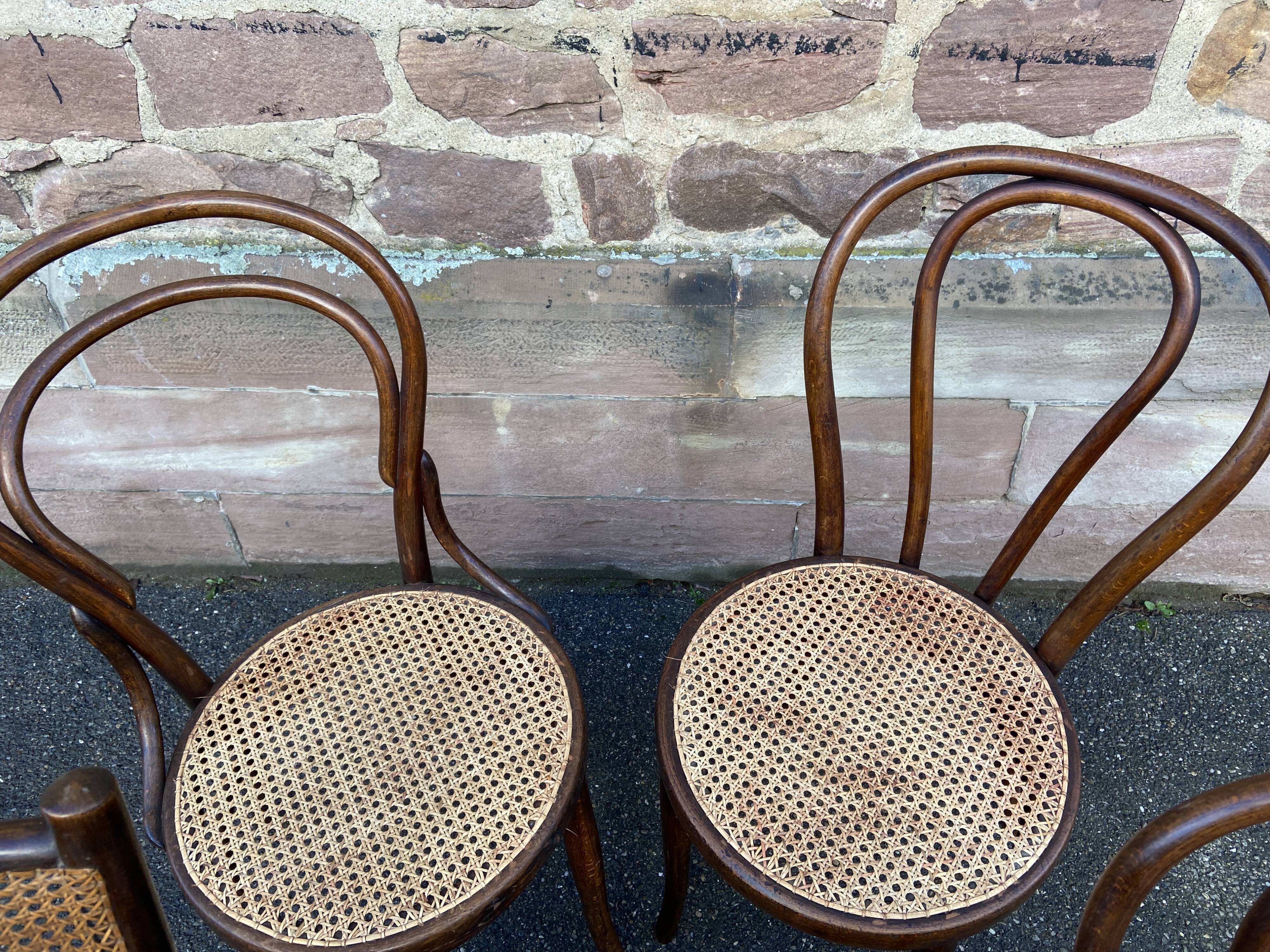 Set of 4 mismatched bistro chairs vintage curved wood