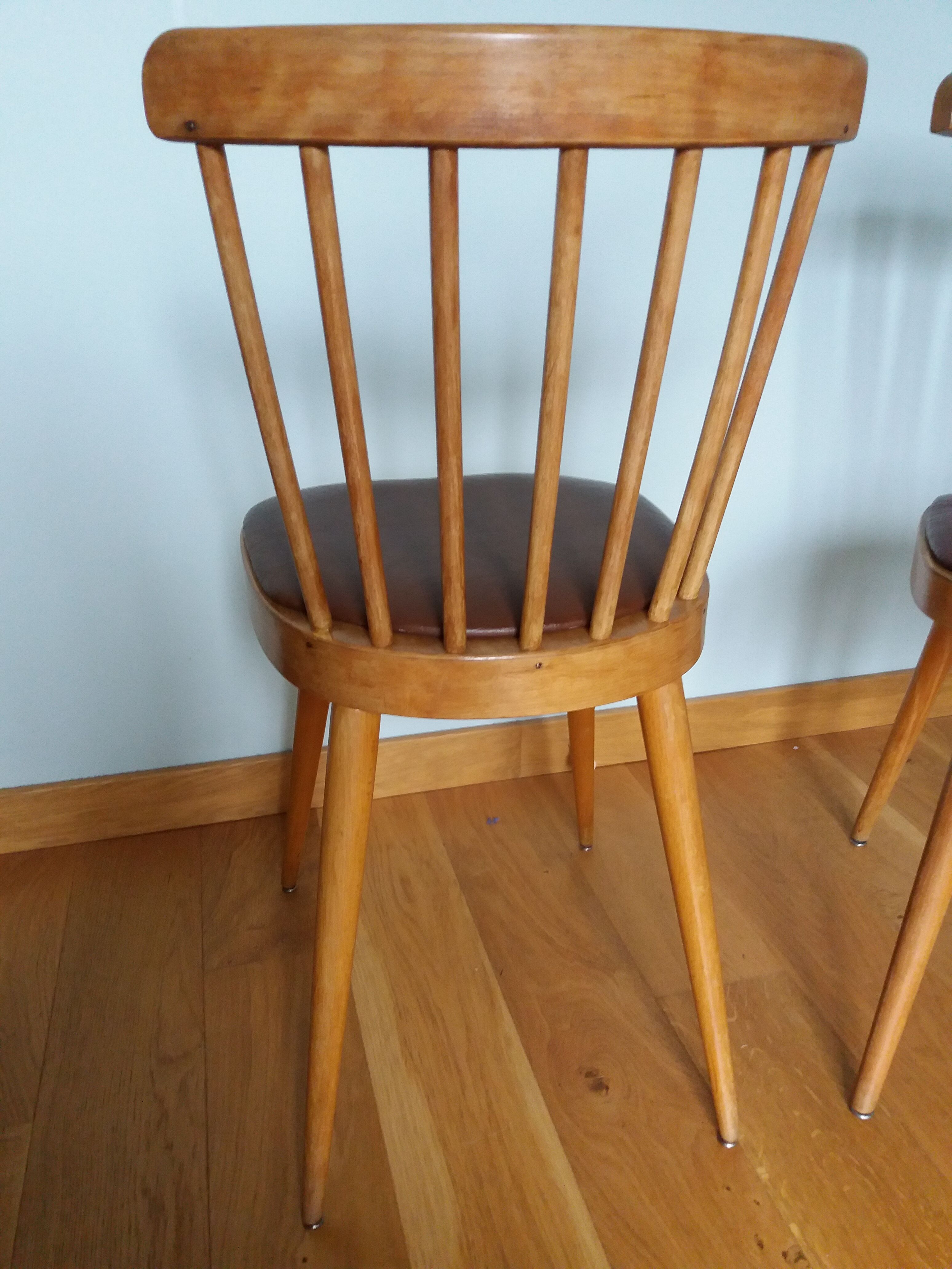2 chairs bistro Baumann model 740 wood and skaï Scandinavian style