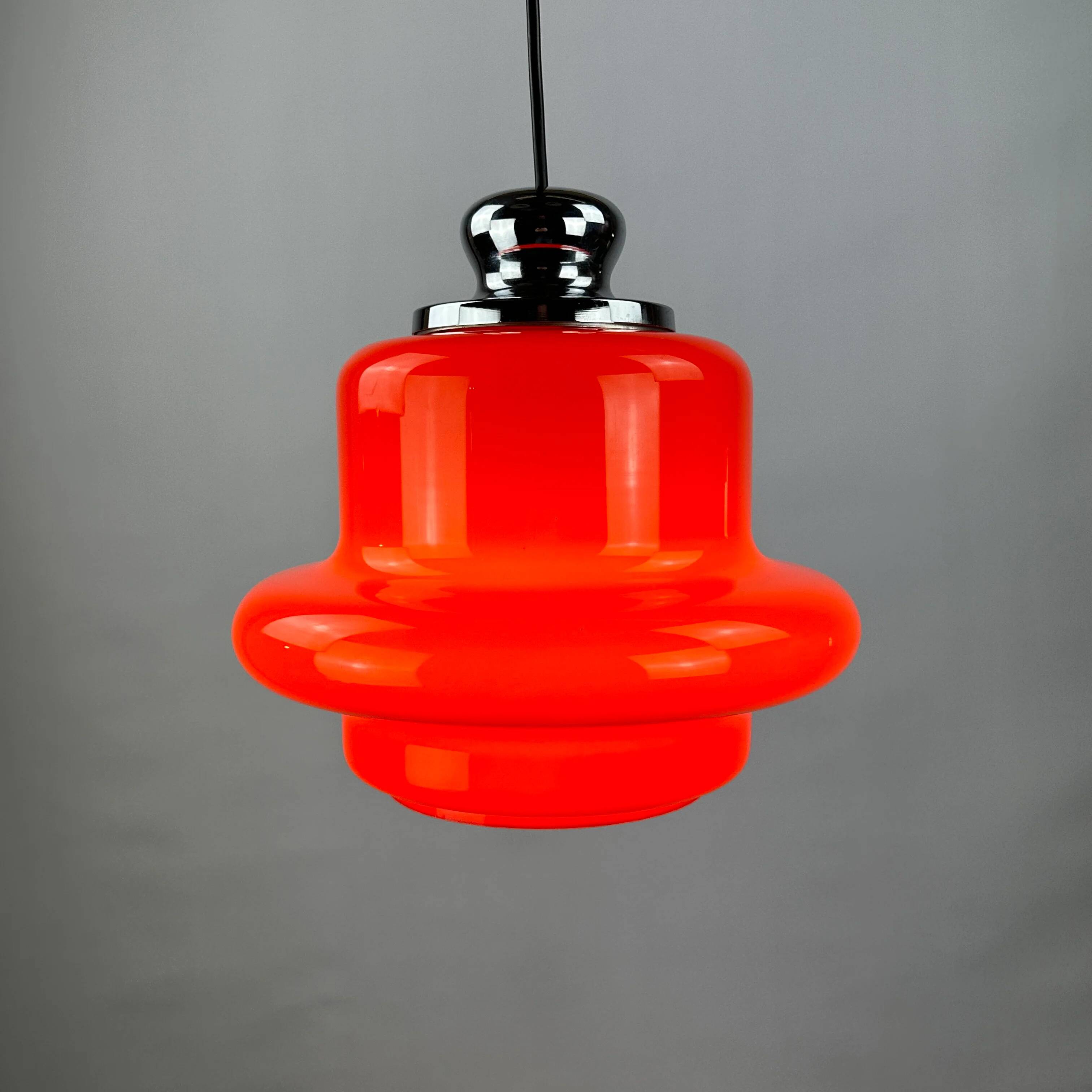 Red opaline glass pendant by Hustadt Leuchten, 1960