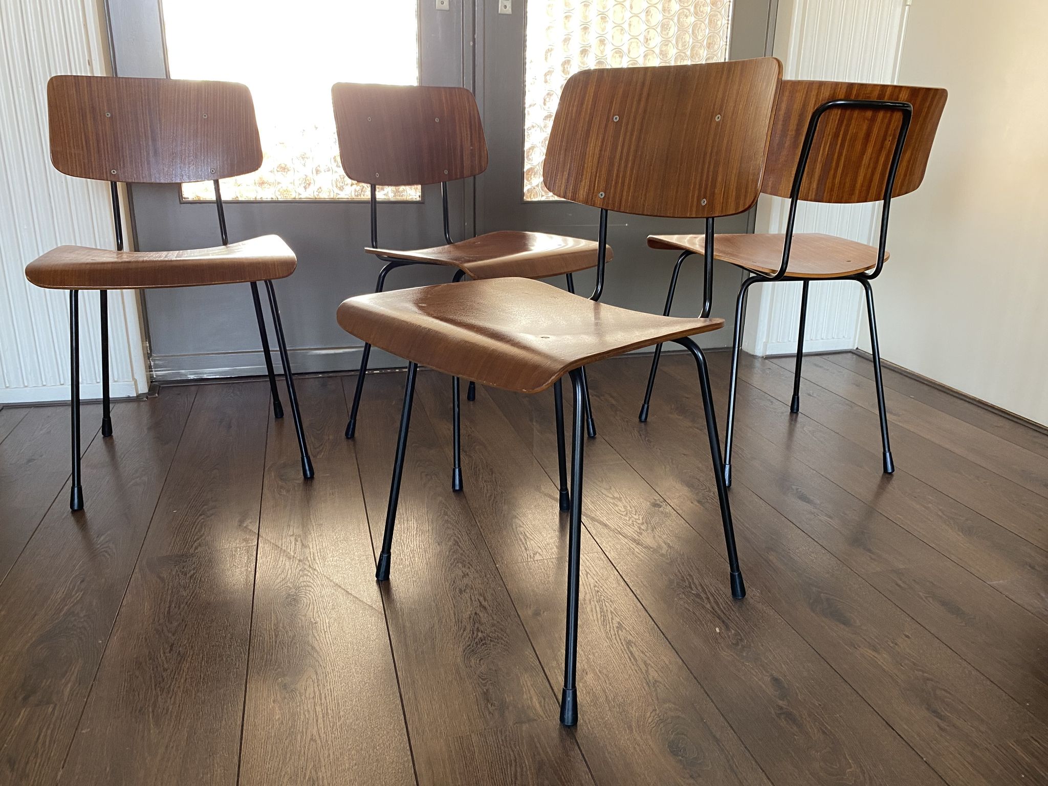 Set of 4 teak and steel dining chairs by Tjerk Reijenga for Pilastro 1950s