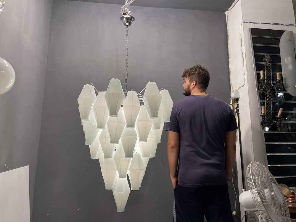 White murano glass polyhedra chandelier, 1970s