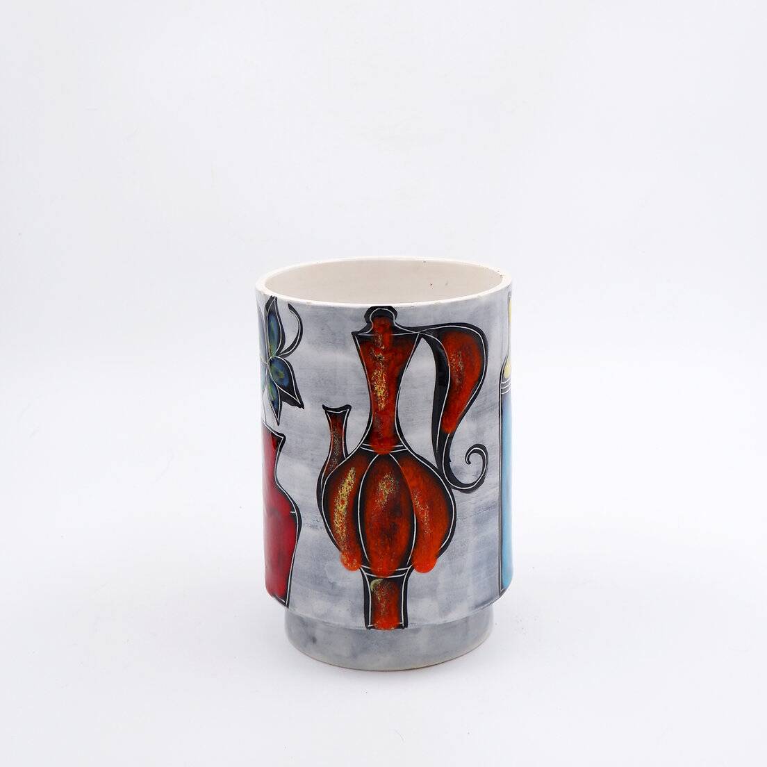 Italian round vase with bottle and floral motifs - 1950s/1960s