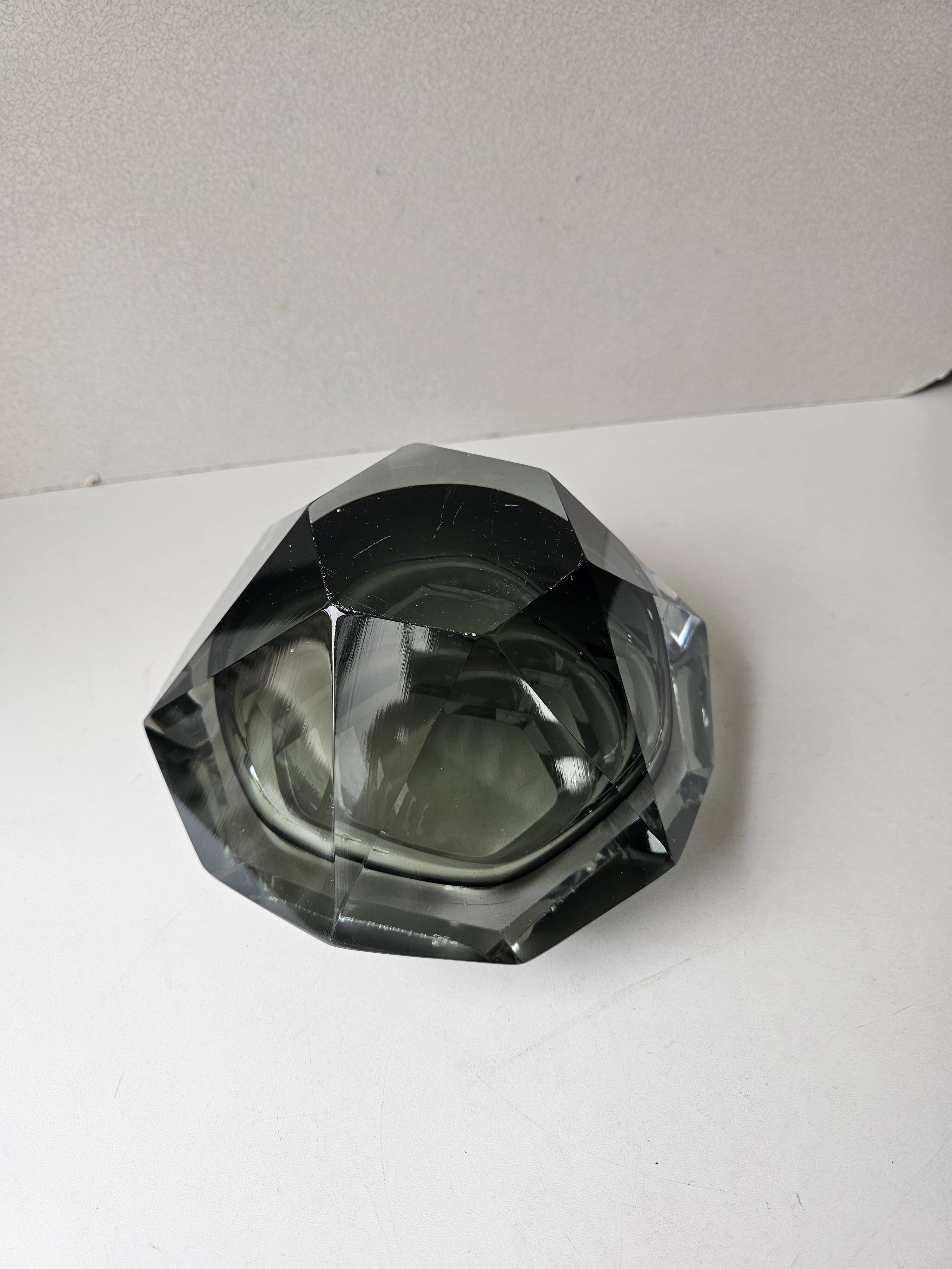 Murano glass Sommerso smoky grey and transparent empty pocket cup 20cm
