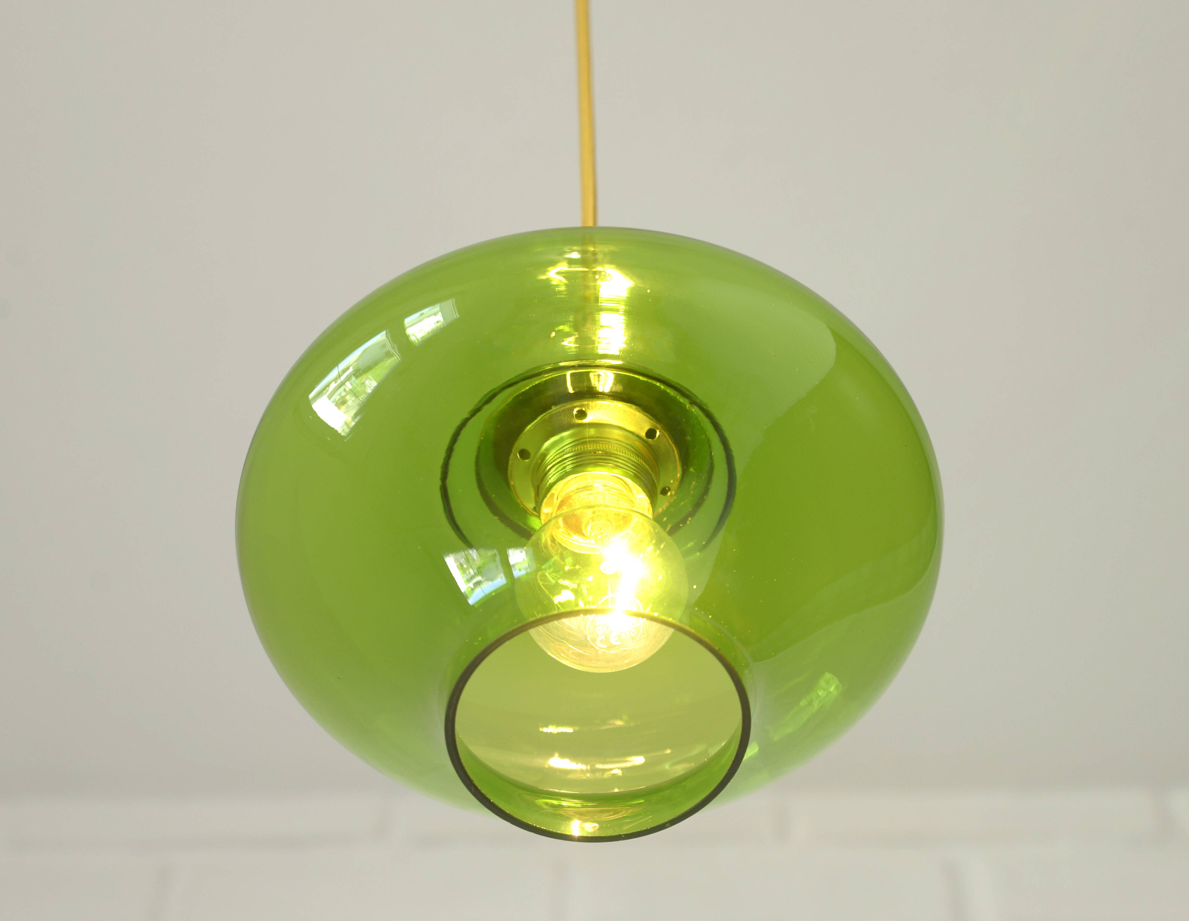 Vintage Pendant Light  Hand Blown Green Glass MCM Bar Hanging Cool Lamps