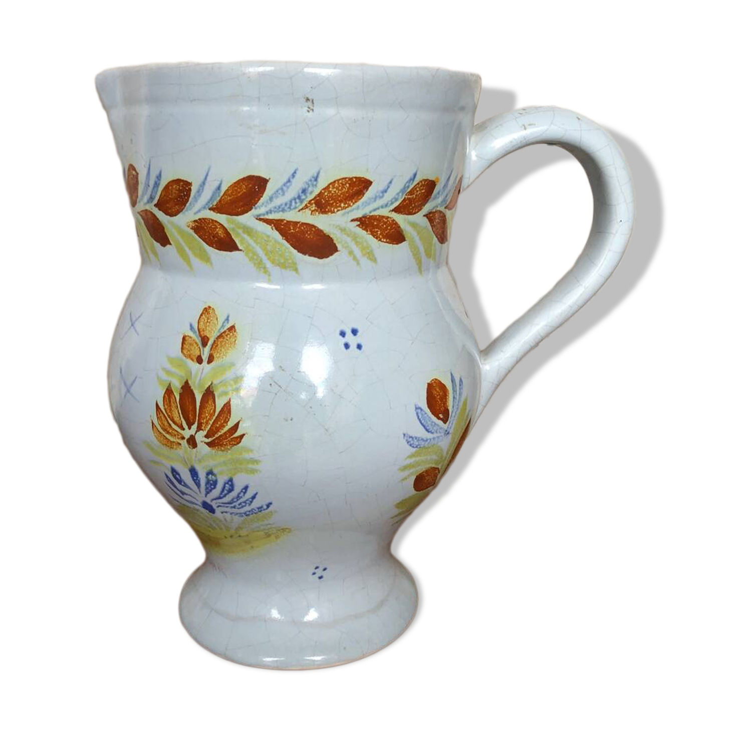 Old HB QUIMPER Pitcher White Cracked Ceramic Decor Birds Flowers #A765