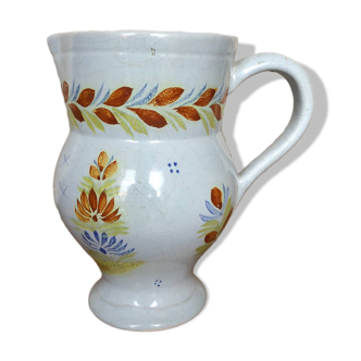 Old HB QUIMPER Pitcher White Cracked Ceramic Decor Birds Flowers #A765