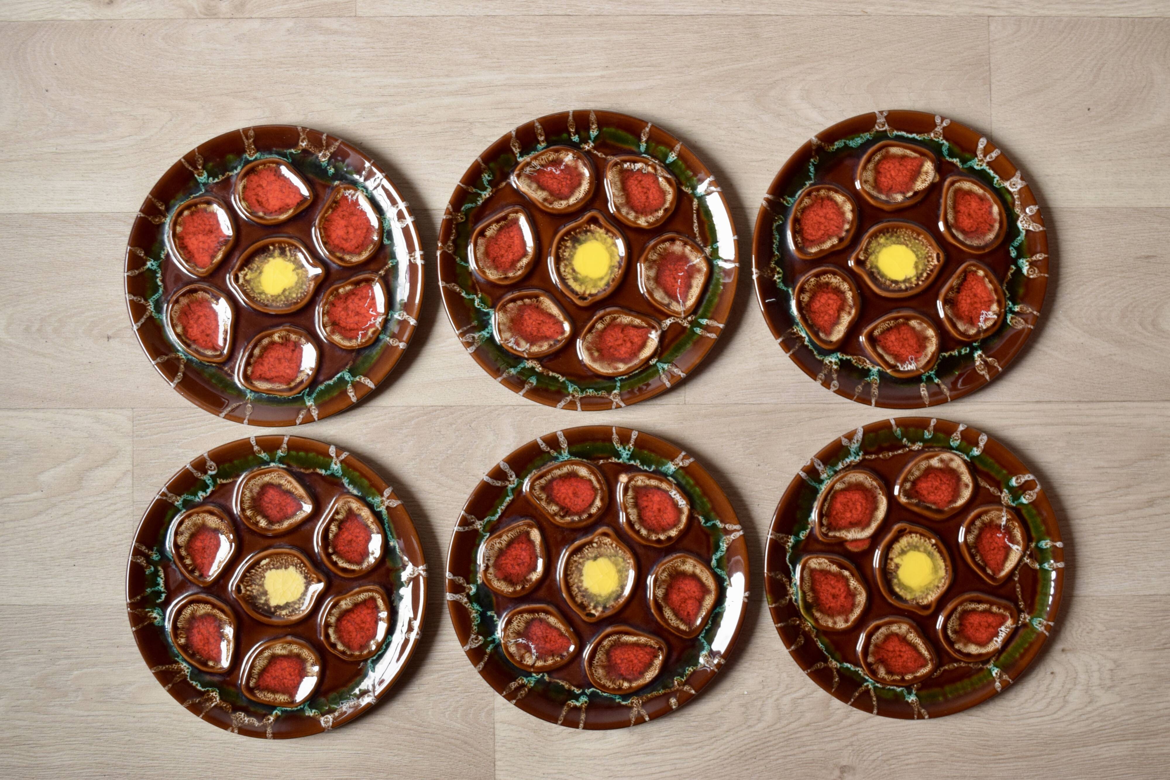 Set of 6 Vallauris oyster plates in slip - 1960s