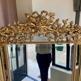 Large mirror style Louis XVI in gilded wood with parecloses xixth h: 165 cm
