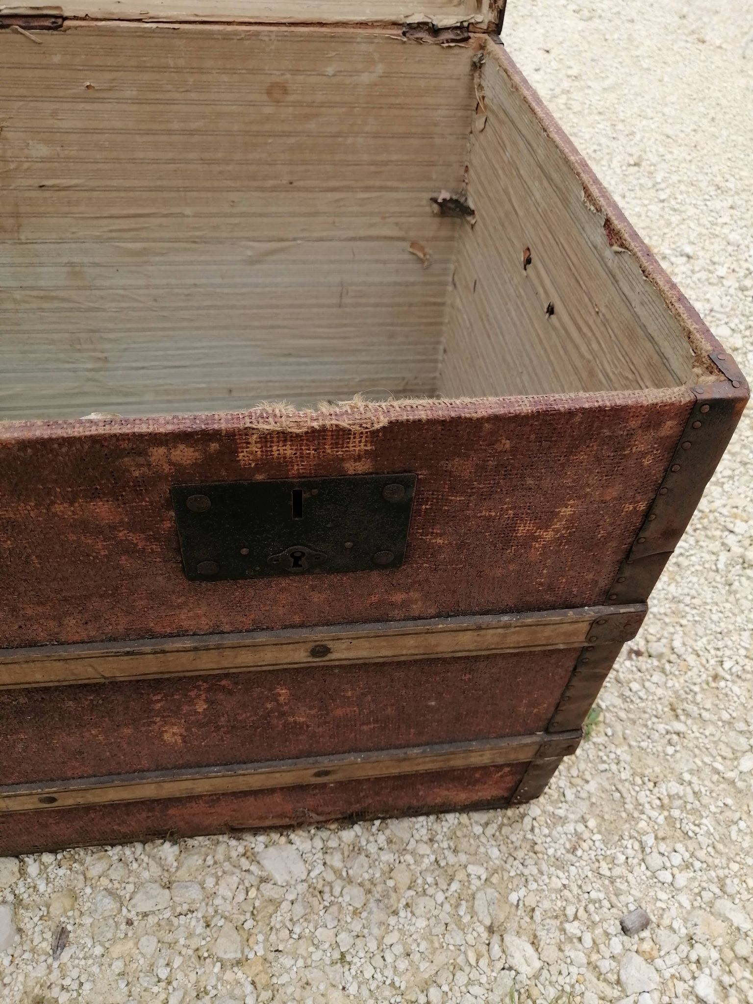Old bombed travel trunk