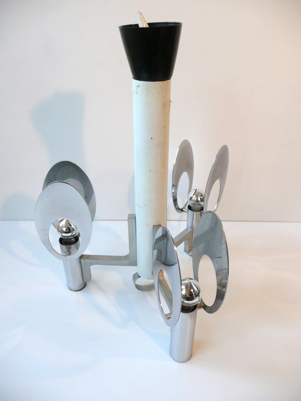 Lamp ceiling light chandelier chrome and steel lacquered white vintage space age 70's seventies 1970