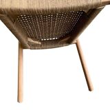 solid wood chair with woven seat and armrests