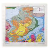 Old map of France Paris basin 43x43cm from 1950