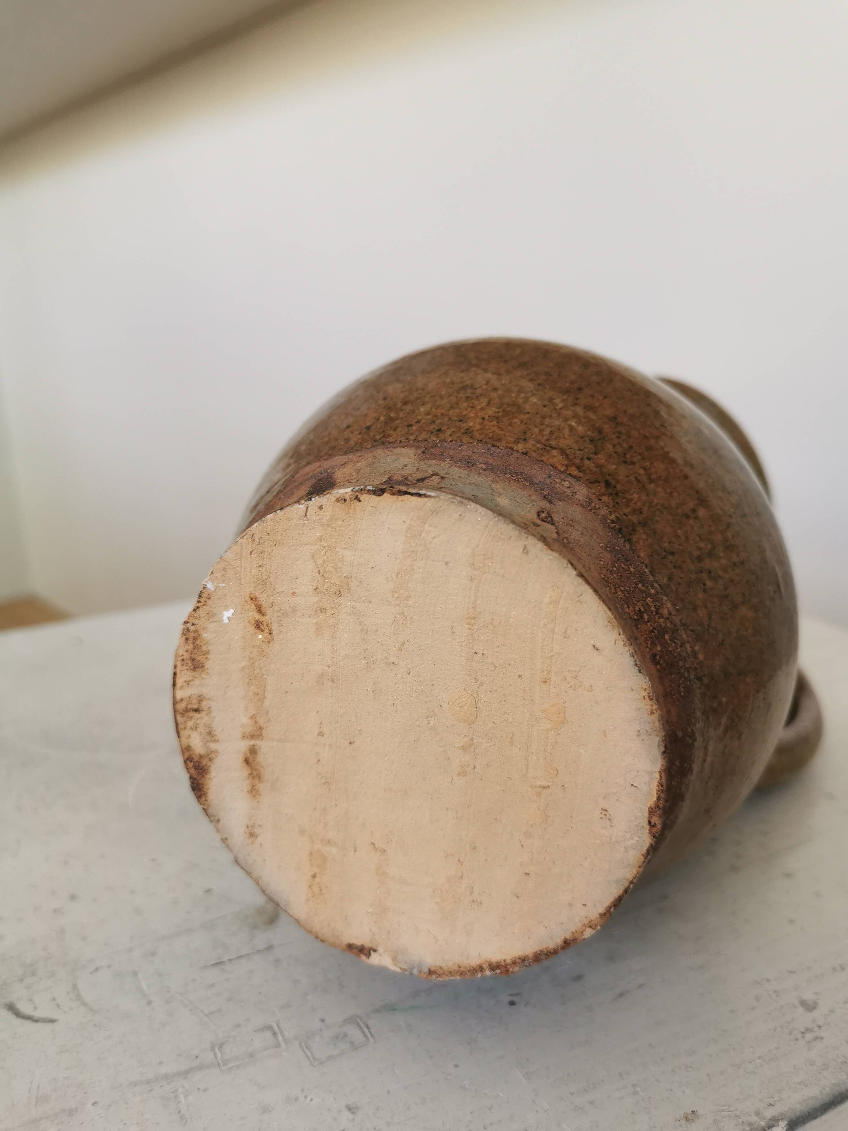 Vintage Studio Pottery Owl Pitcher: Speckled Glaze Stoneware Vase