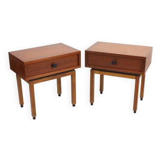 Tables de chevet vintage couple en teck MDK 1960 Design Belge