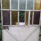 Workshop door 258,4x98,5cm in iron and colored cathedral glasses