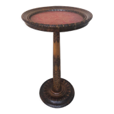 Sellette table appoint bois sculpté & plateau rouge vintage #a020.