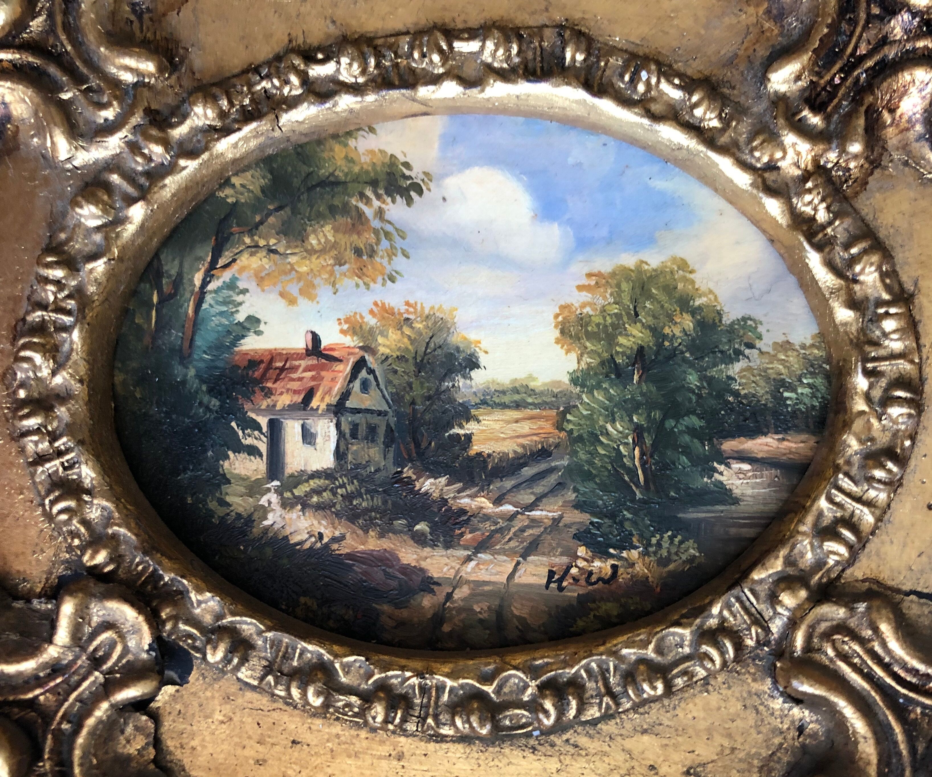 Painting: oil on panel, rural landscape