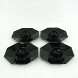 4 egg cups in opal and black tempered glass - Octime Arcoroc Luminarc France - vintage 80s