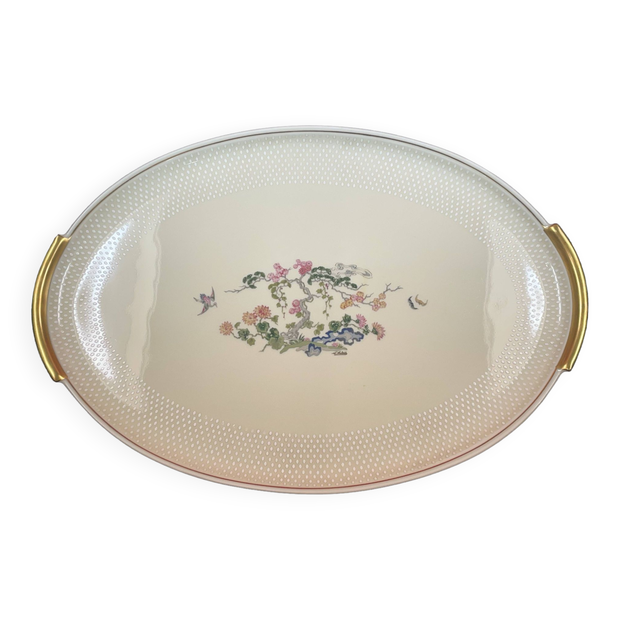 Large oblong dish old fabrique royale limoges signed d'artois 49 cm