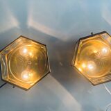 Art Deco hexagonal ceiling light in brass and glass