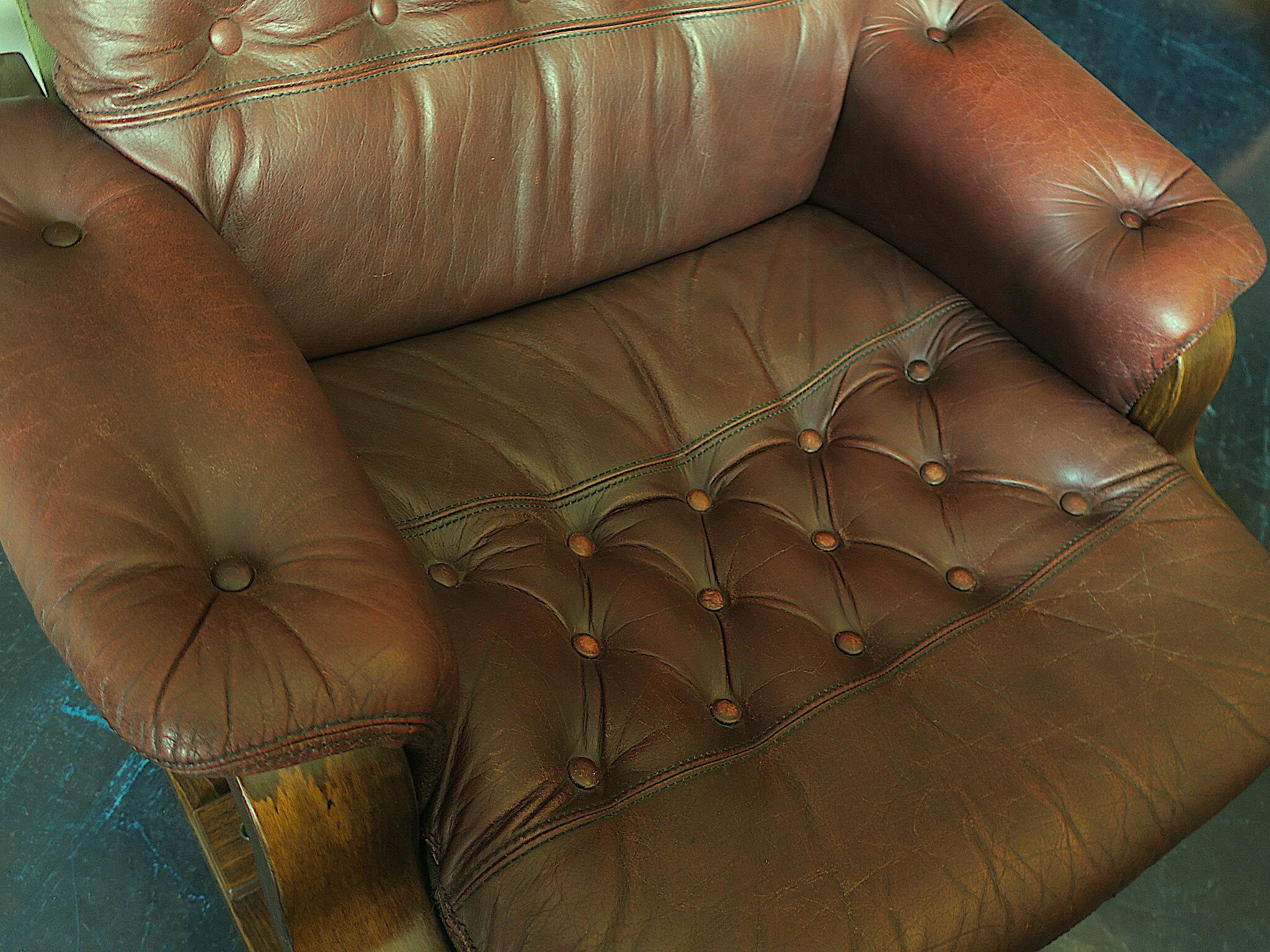 Mid century Scandinavian cantilever leather lounge chair and ottoman, 1960s